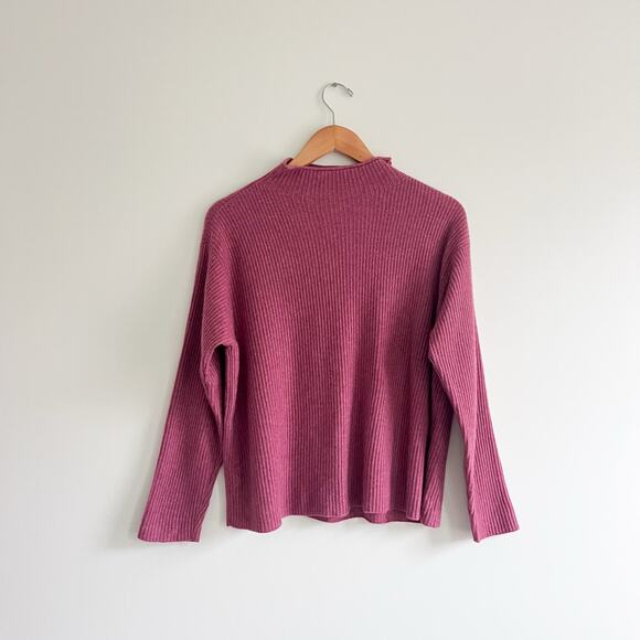 Eileen Fisher Italian 100% Cashmere Ribbed Funnel Neck Top Sweater in Tea Rose - Picture 4 of 10